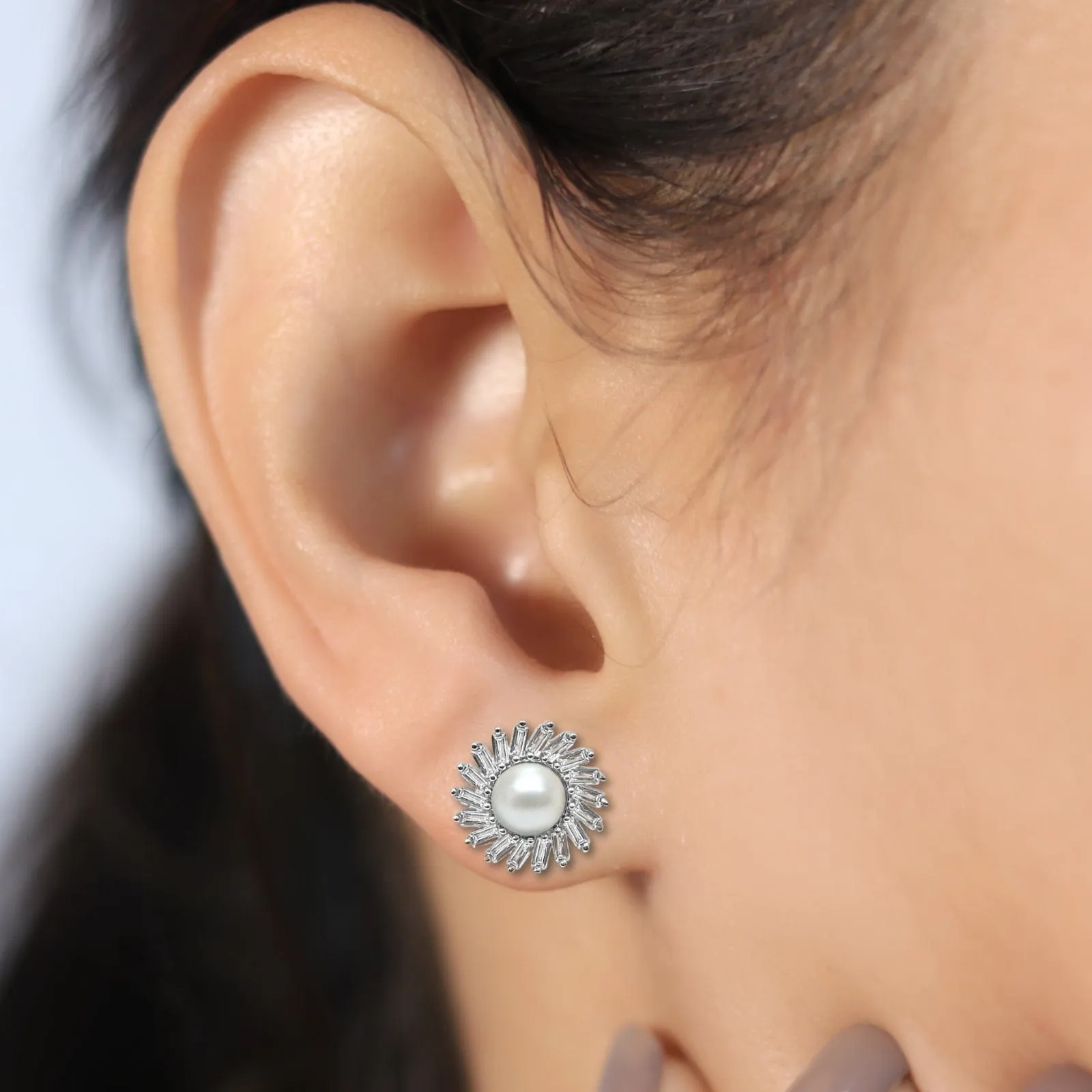 Pure Silver AD Pearl Earrings