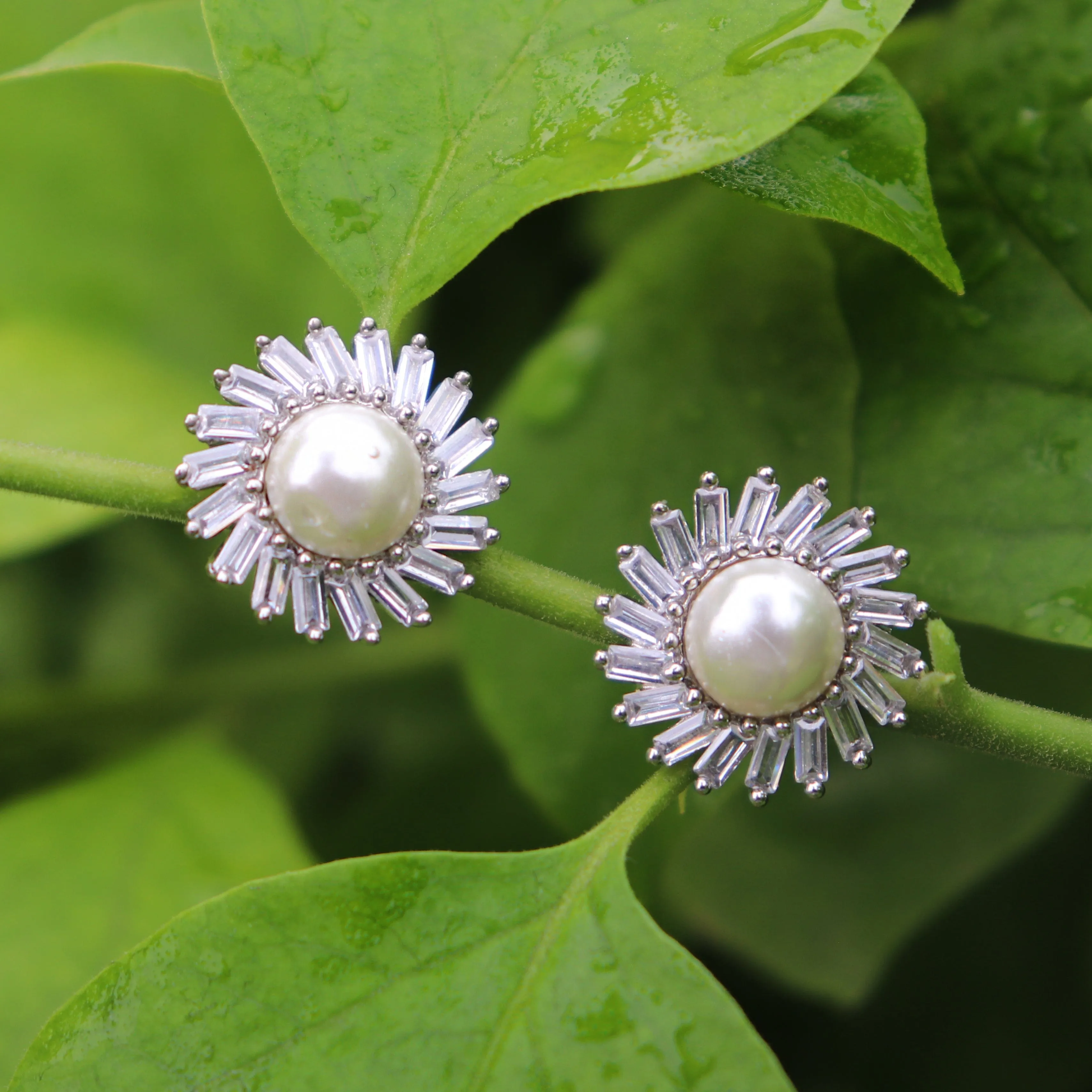 Pure Silver AD Pearl Earrings