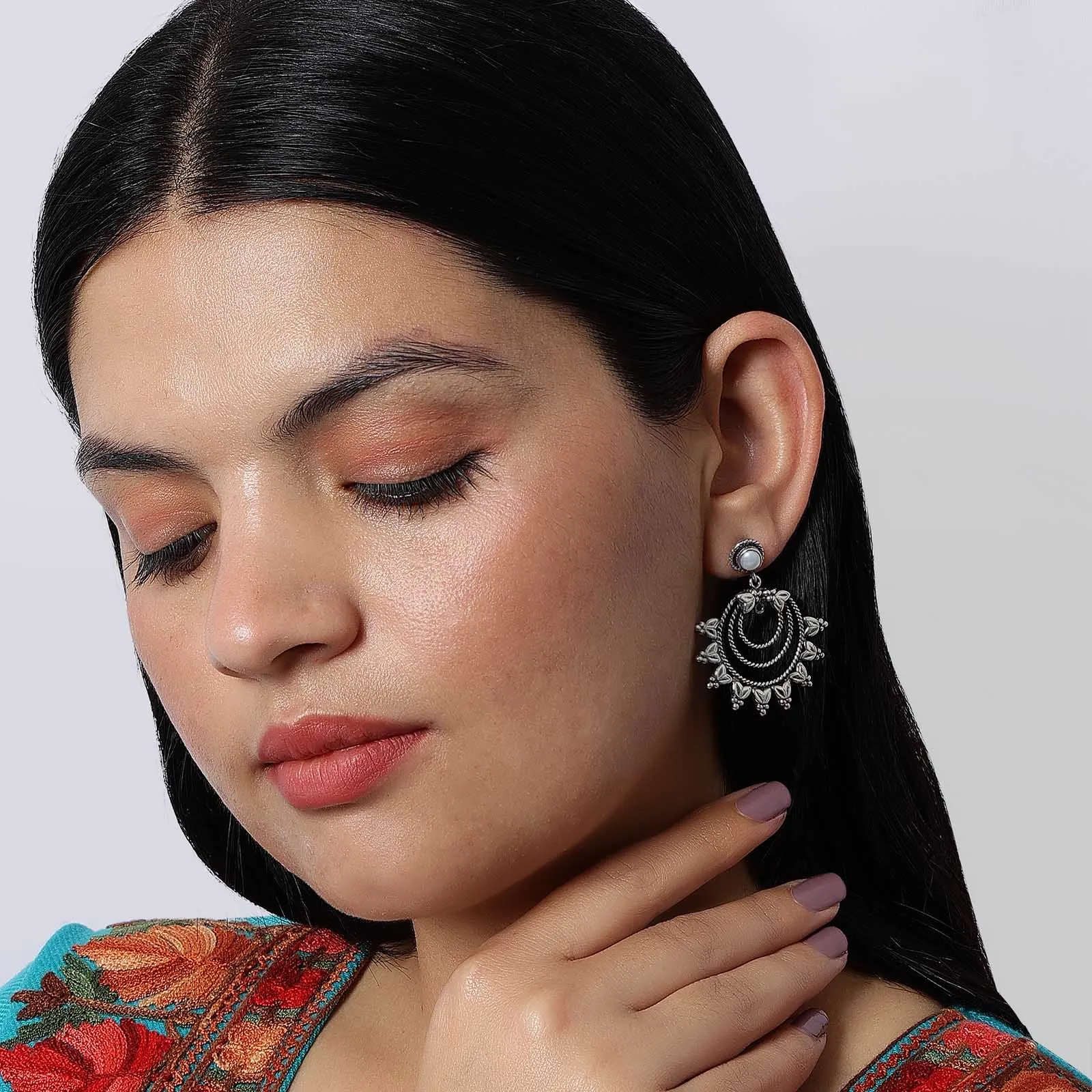 Pure Silver Earrings - Big Exquisite Chandbali Model