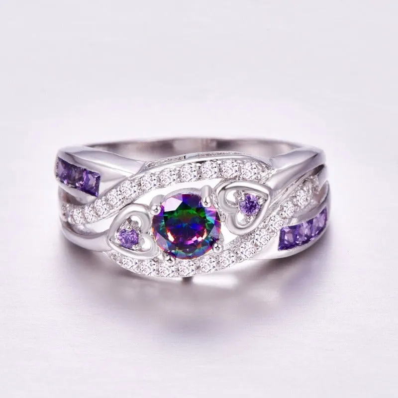Purple Amethyst Gemstone Engagement Ring 925 Silver Women Jewelry