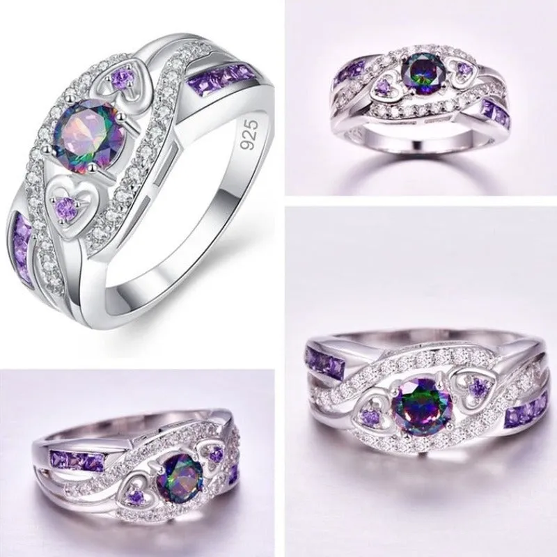 Purple Amethyst Gemstone Engagement Ring 925 Silver Women Jewelry