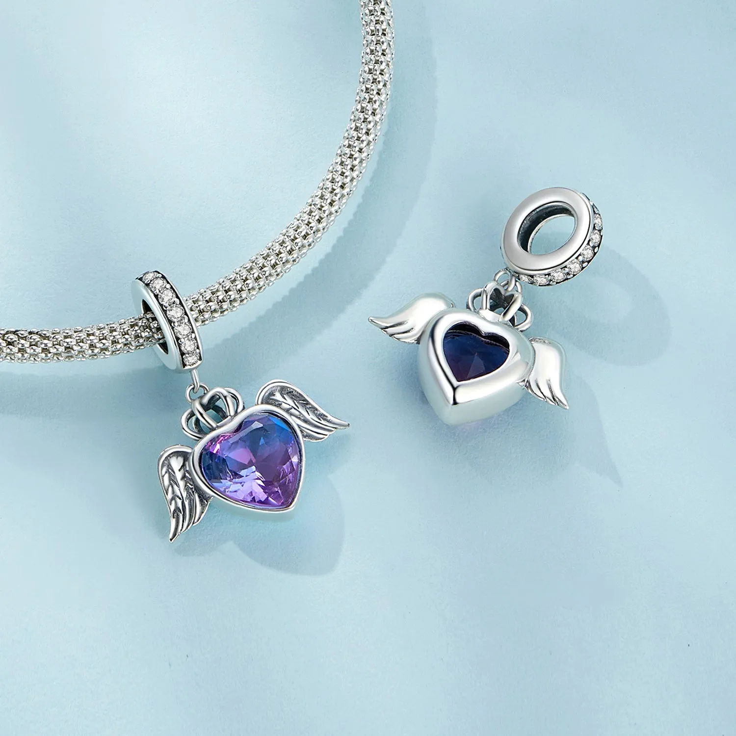 Purple Heart Guardian Wings Pendant Charm