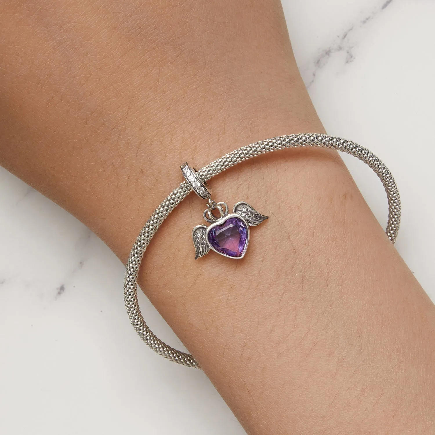 Purple Heart Guardian Wings Pendant Charm