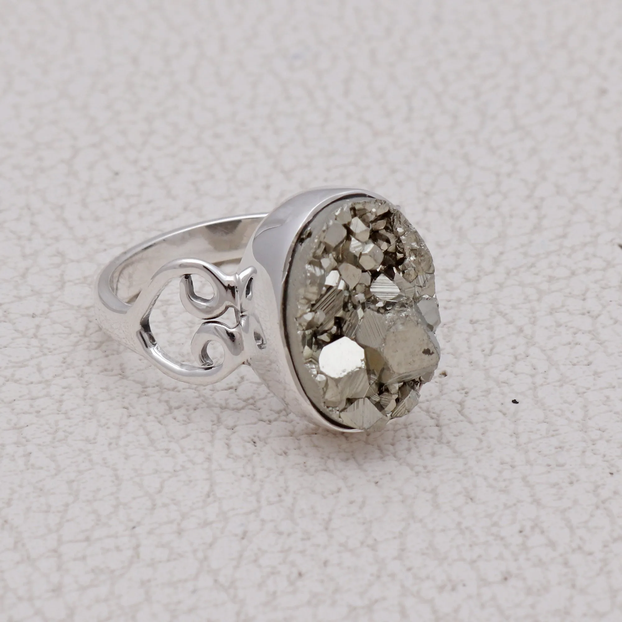 Pyrite Druzy Silver Rings