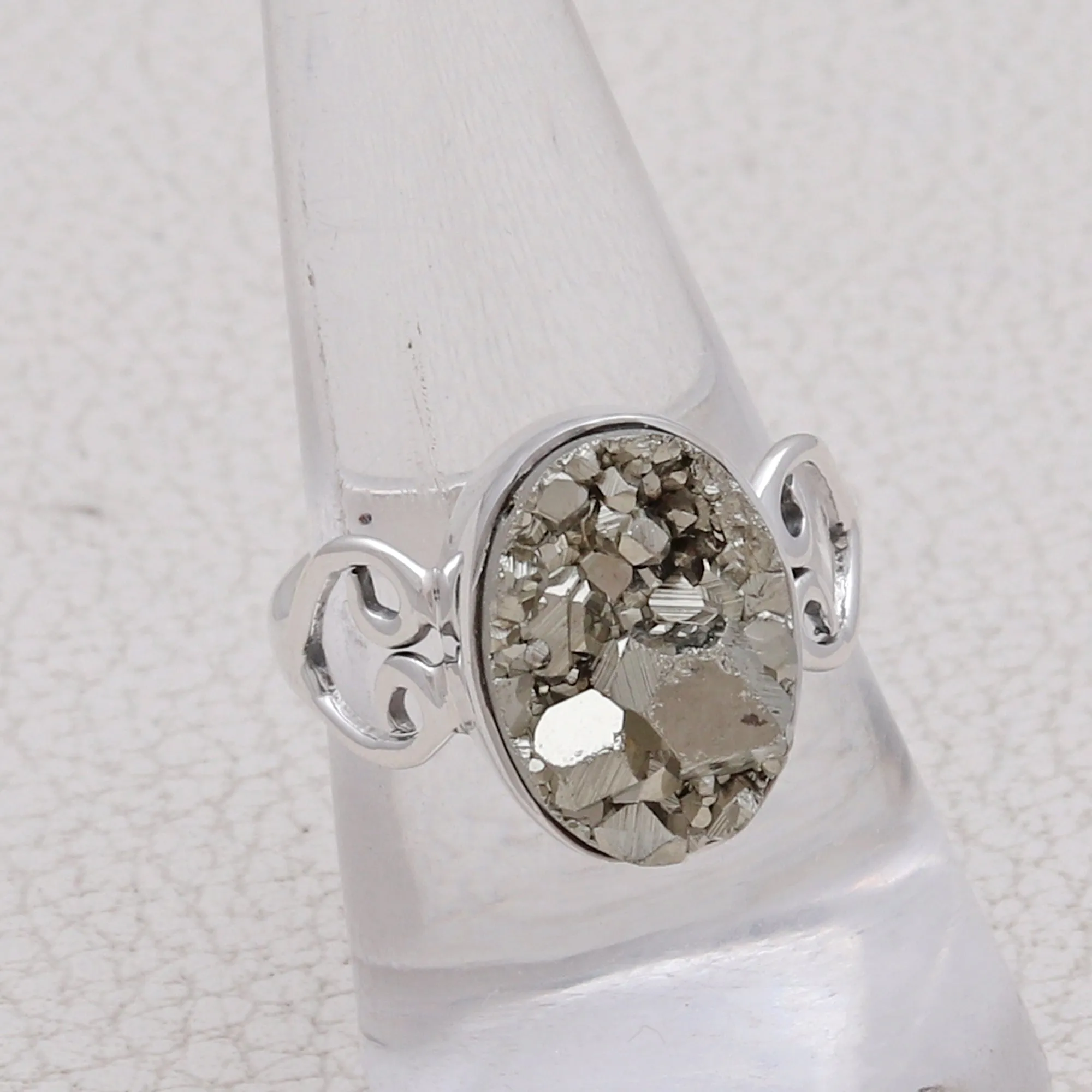Pyrite Druzy Silver Rings