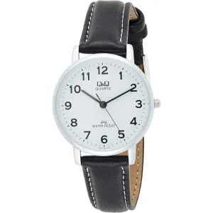 Q&Q Black Leather Strap White Dial Quartz Watch for Ladies - QZ01J304Y