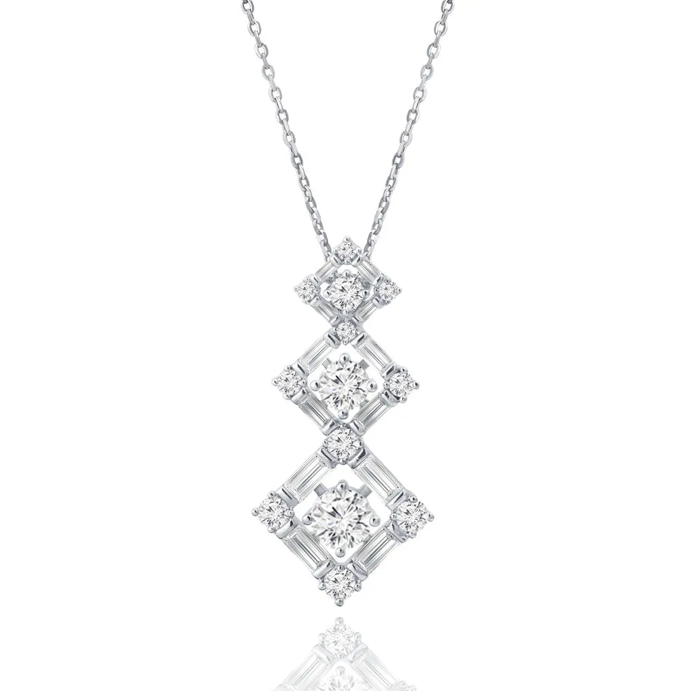 "Hierarchy Delight" 2.6CTW Baguette Graduated Diamond Shape Pendant Necklace