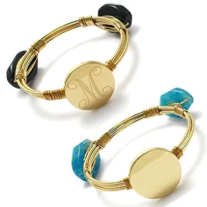 Radiant Engravable Gold Plated Stone Bangle Cuff Bracelet - 7 Inch