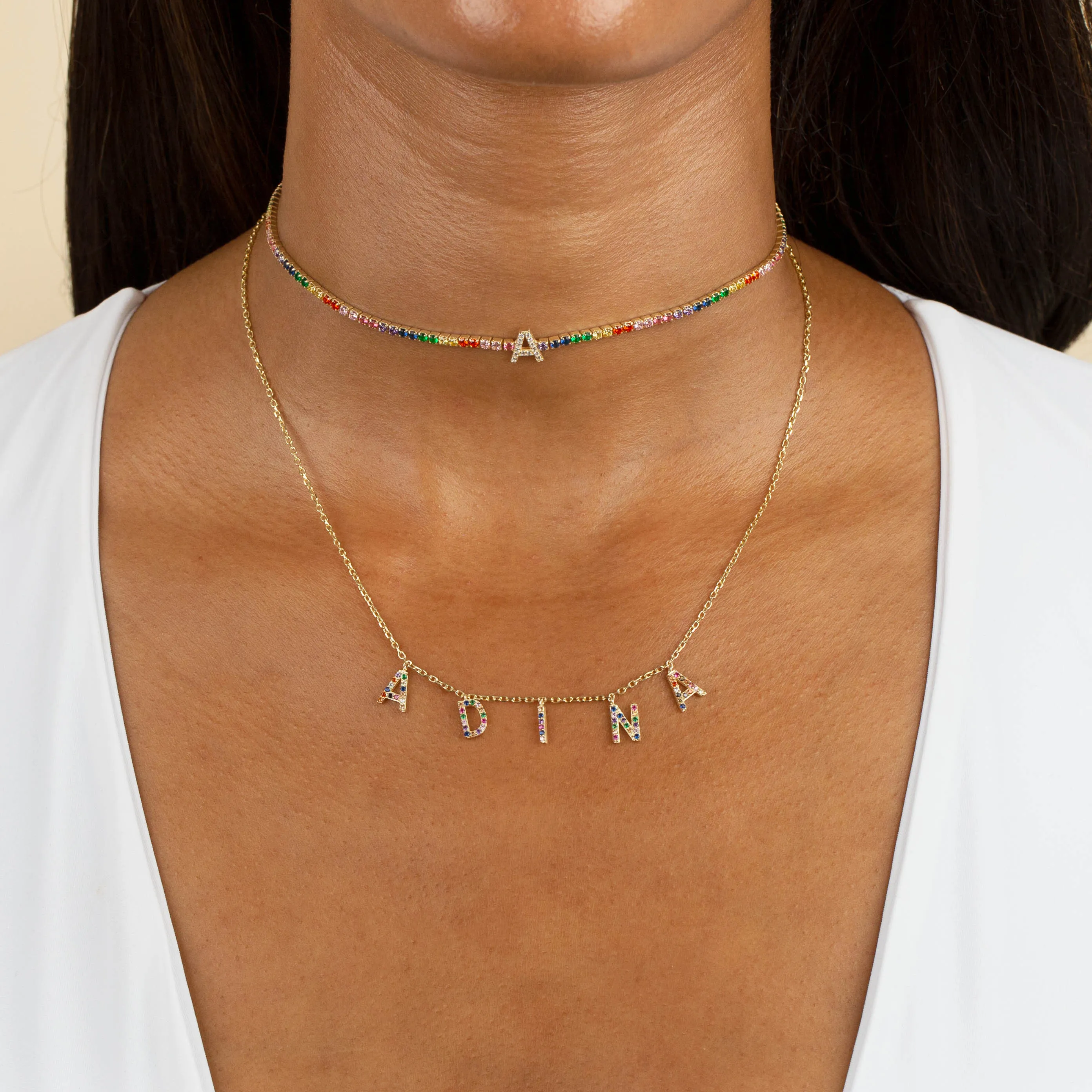 Rainbow Block Name Necklace