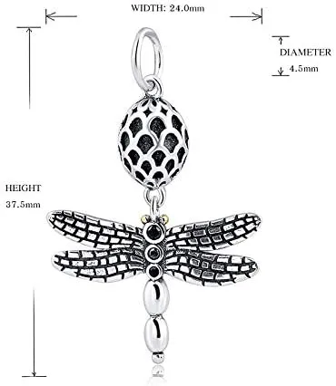 Realistic Dragonfly Silver Dangle Pendant Bead Charm