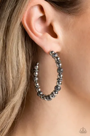 Rebuilt Ruins - Silver - Floral Bead Paparazzi Hoop Earrings