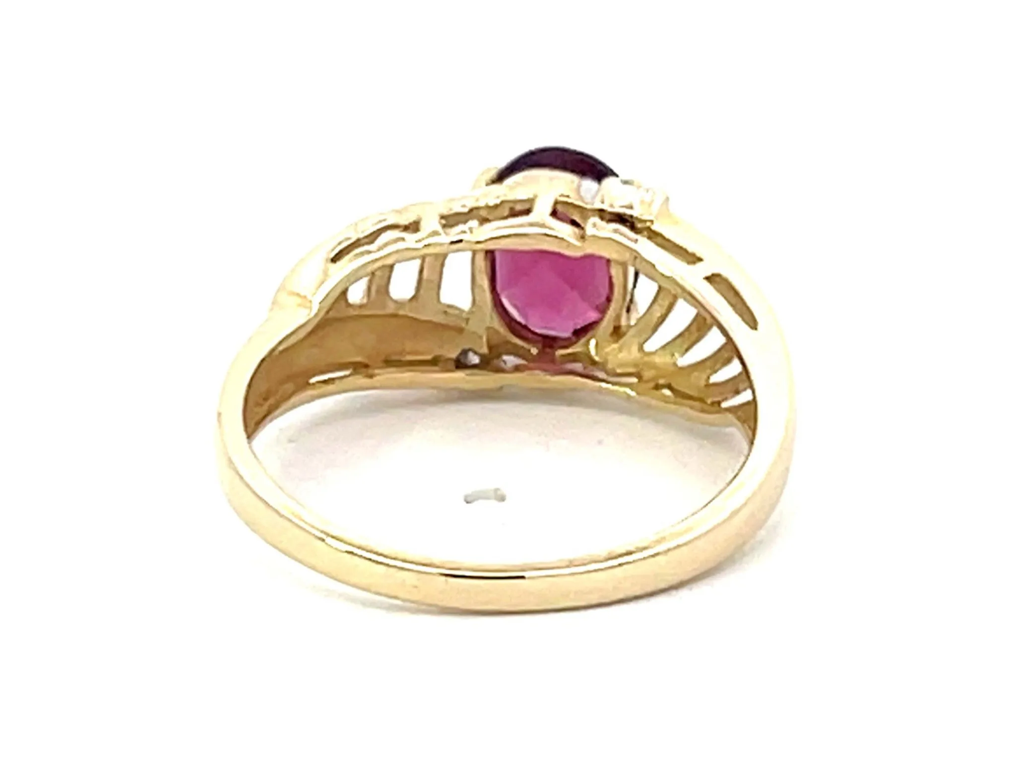 Red Rubellite Garnet and Diamond Ring in 14k Yellow Gold