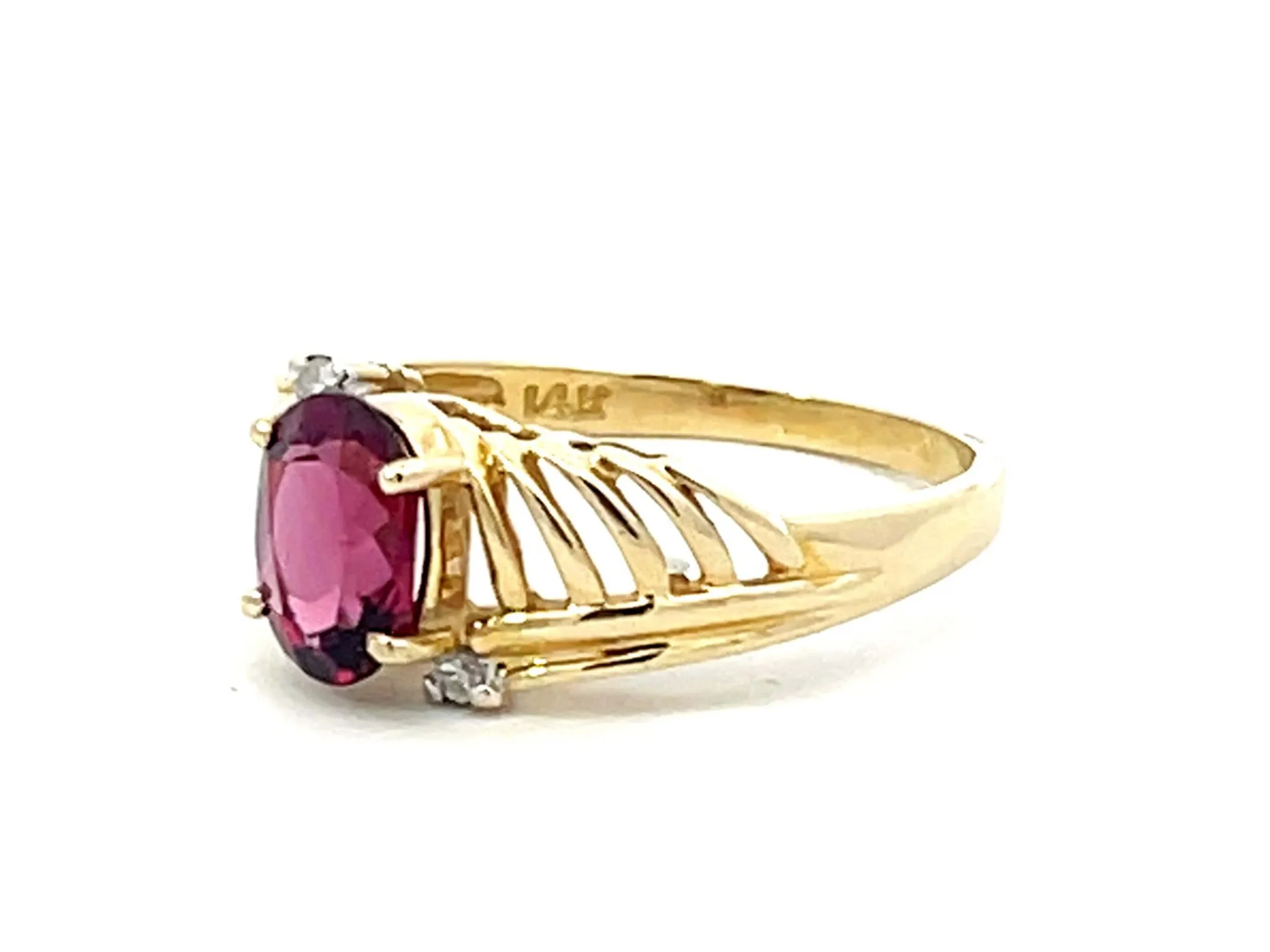 Red Rubellite Garnet and Diamond Ring in 14k Yellow Gold