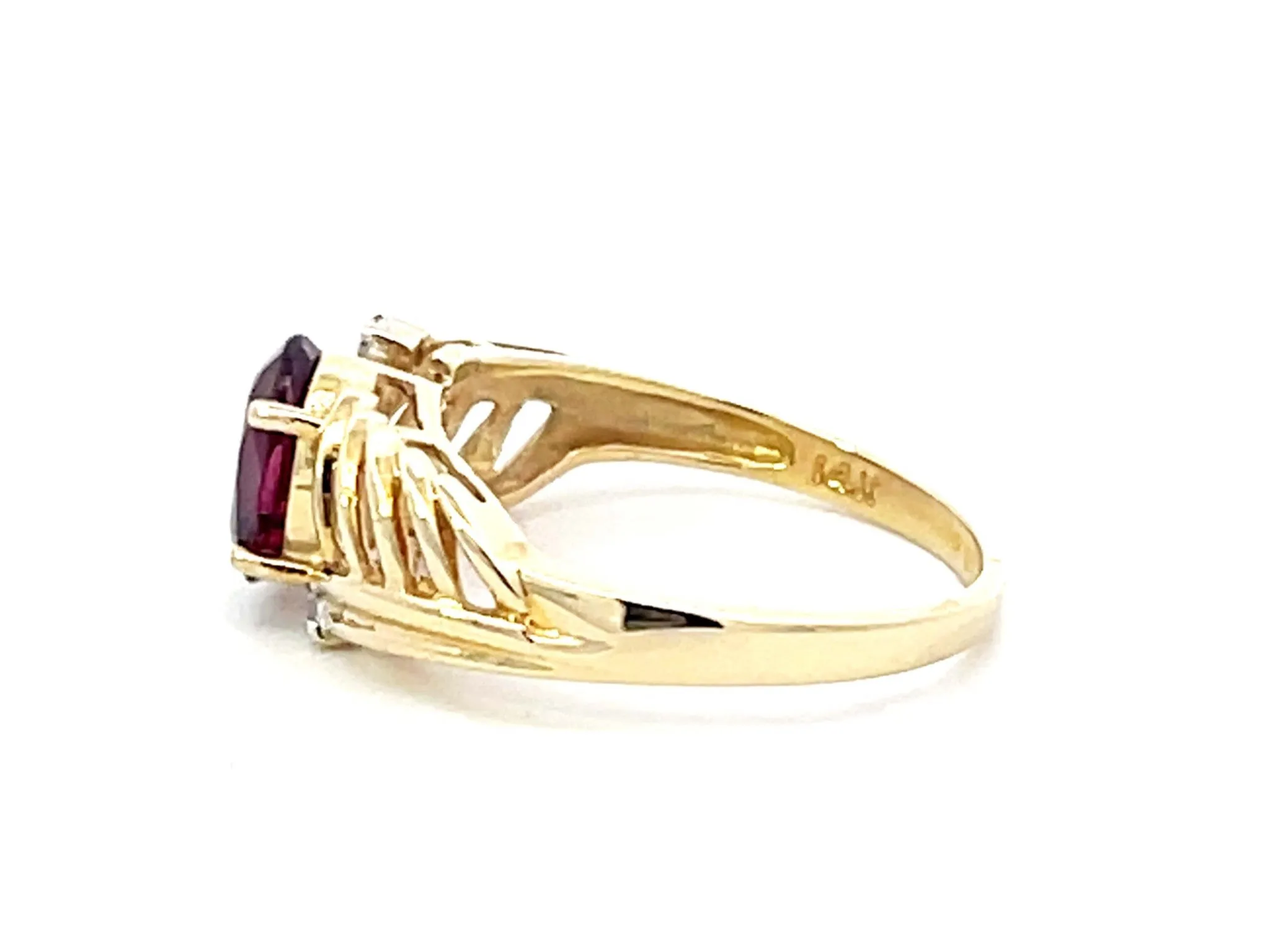 Red Rubellite Garnet and Diamond Ring in 14k Yellow Gold