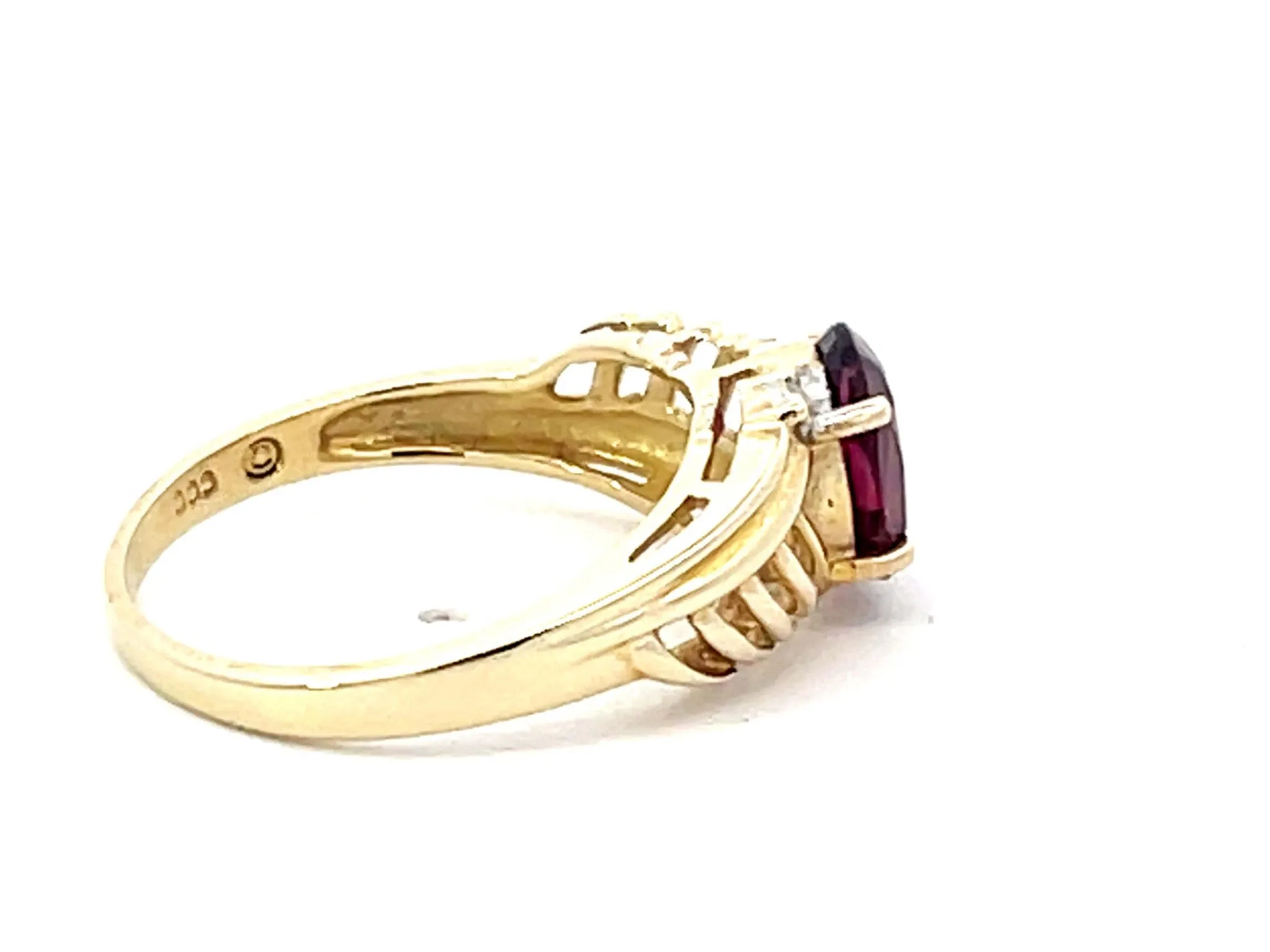 Red Rubellite Garnet and Diamond Ring in 14k Yellow Gold