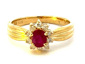 Red Ruby and Diamond Ring in 14k Yellow Gold
