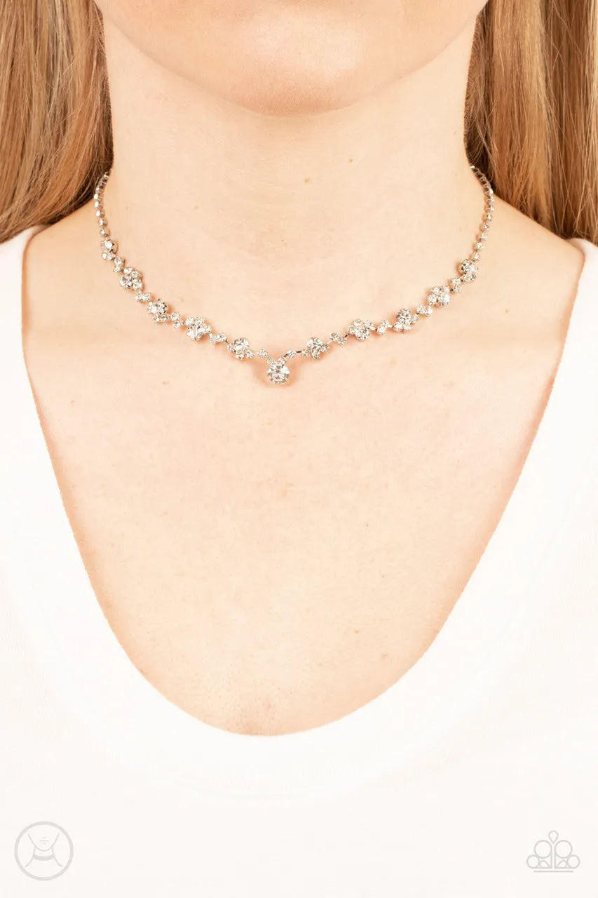 Regal Rebel - White - Rhinestone Dainty Paparazzi Choker Necklace
