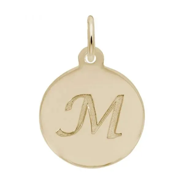 Rembrandt Charms Sterling Silver Rhodium or Gold Plated Initial M Disc Charm Pendant