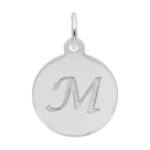 Rembrandt Charms Sterling Silver Rhodium or Gold Plated Initial M Disc Charm Pendant
