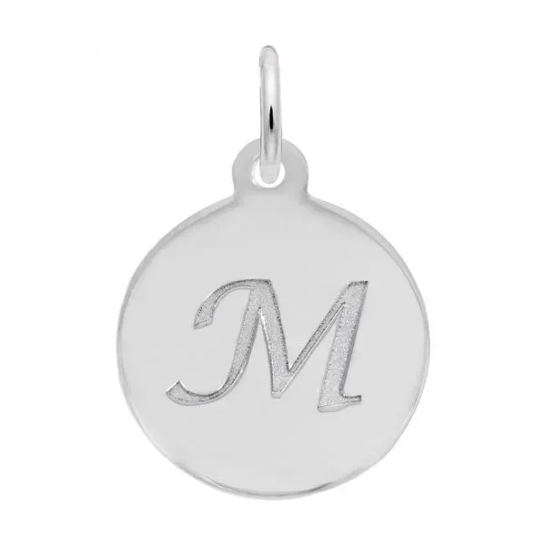Rembrandt Charms Sterling Silver Rhodium or Gold Plated Initial M Disc Charm Pendant