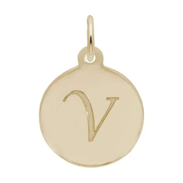 Rembrandt Charms Sterling Silver Rhodium or Gold Plated Initial V Disc Charm Pendant