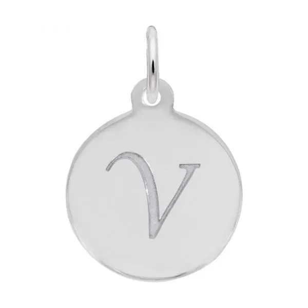 Rembrandt Charms Sterling Silver Rhodium or Gold Plated Initial V Disc Charm Pendant