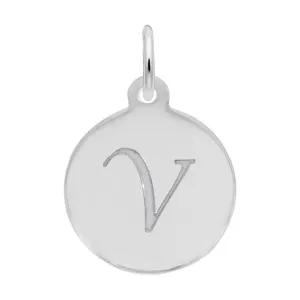 Rembrandt Charms Sterling Silver Rhodium or Gold Plated Initial V Disc Charm Pendant