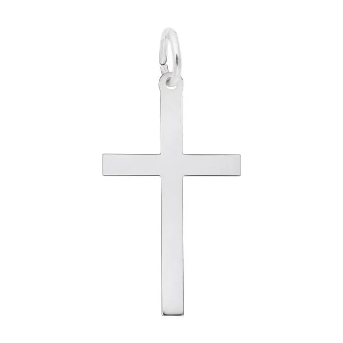 Rembrandt Charms Sterling Silver Rhodium Plated Plain Cross Pendant