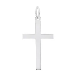 Rembrandt Charms Sterling Silver Rhodium Plated Plain Cross Pendant
