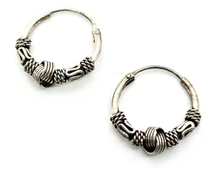 Retro Tribal Bali knotted sterling silver small hoop earrings 1990's