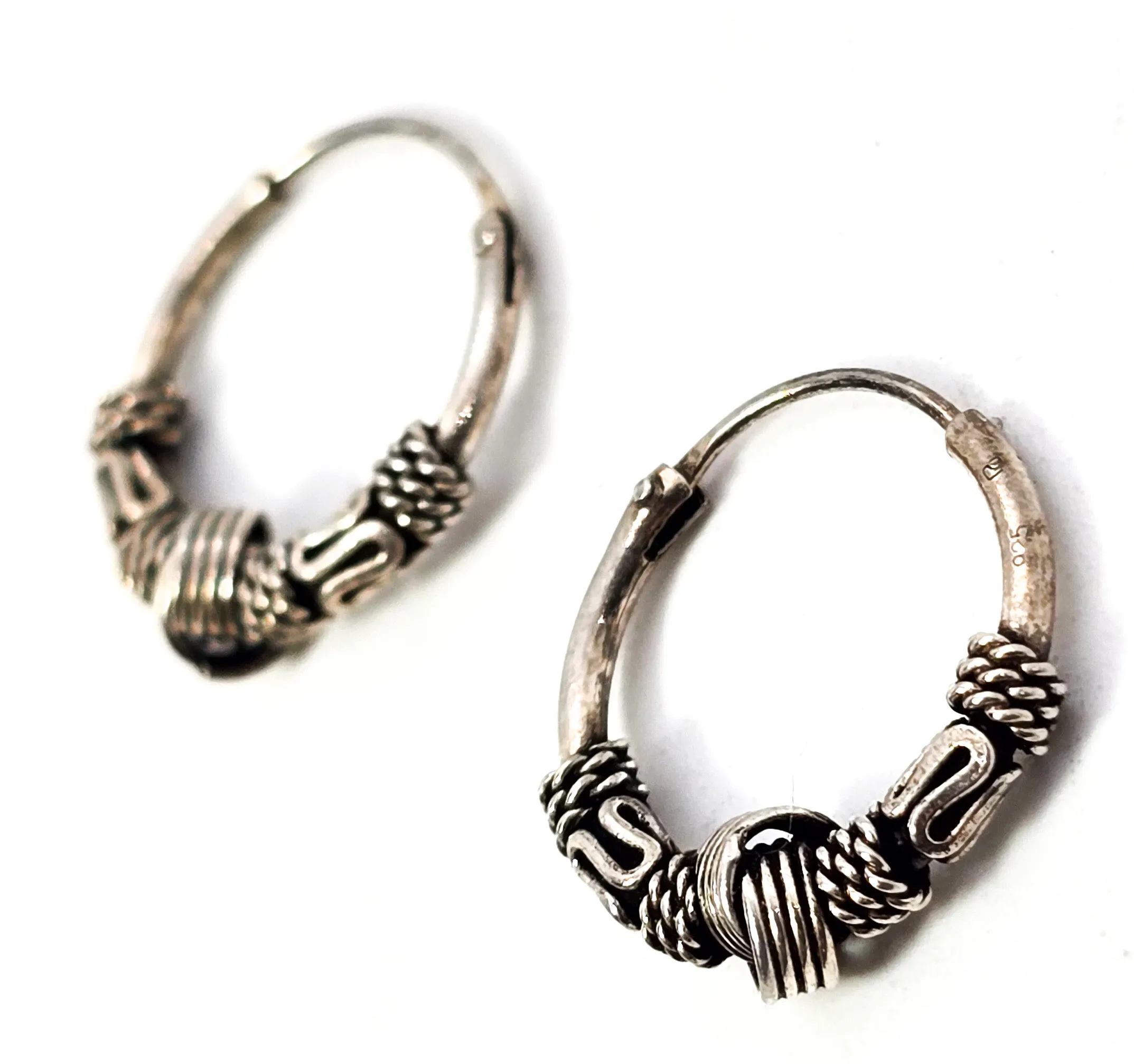 Retro Tribal Bali knotted sterling silver small hoop earrings 1990's