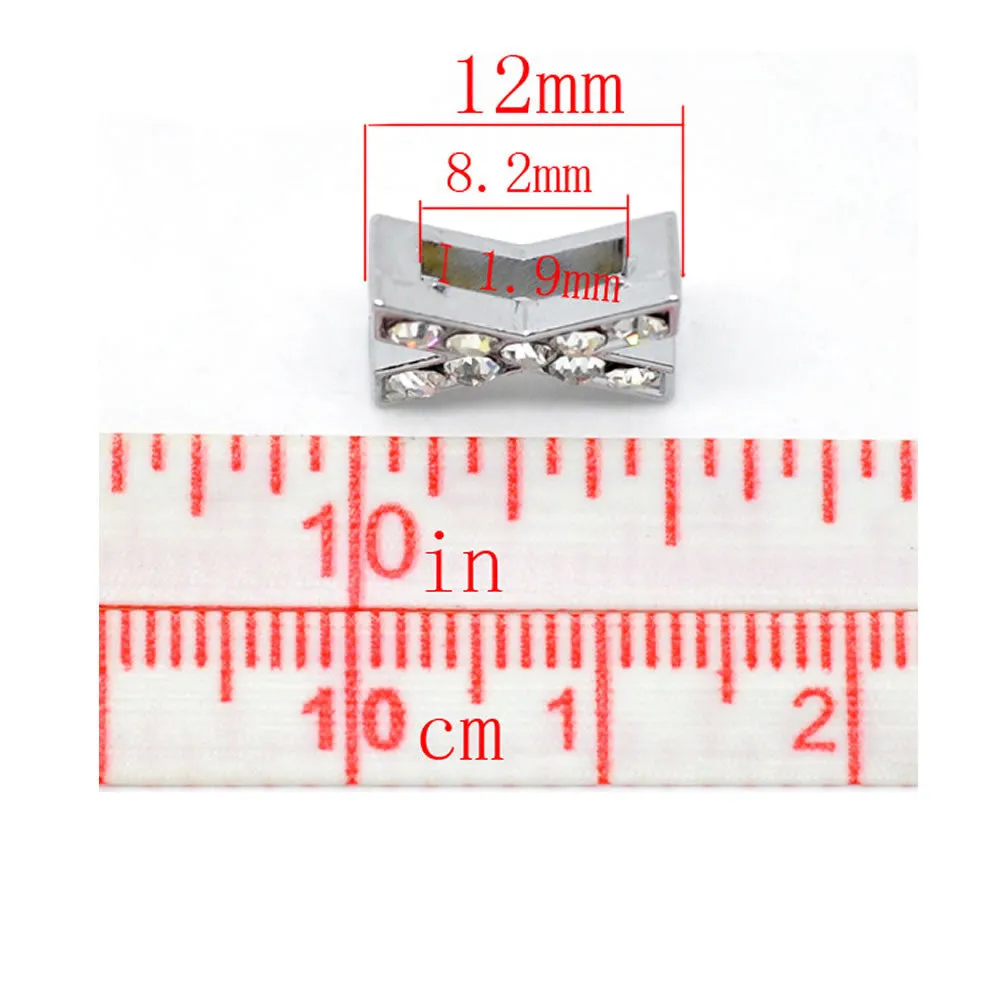 Rhinestone Alphabet Letter X Charm Beads For Slider Style Buckle Charm Bracelet!