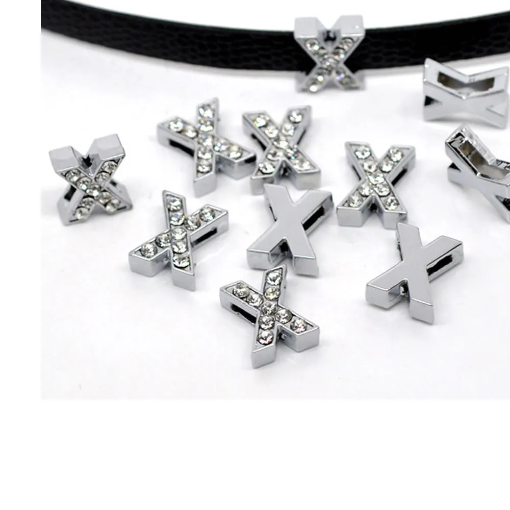 Rhinestone Alphabet Letter X Charm Beads For Slider Style Buckle Charm Bracelet!