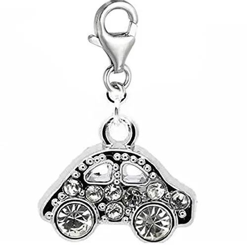 Rhinestone Clip on Car Dangle Charm Pendant for European Clip on Charm Jewelry w/ Lobster Clasp