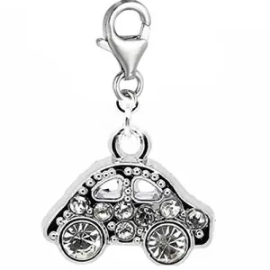 Rhinestone Clip on Car Dangle Charm Pendant for European Clip on Charm Jewelry w/ Lobster Clasp