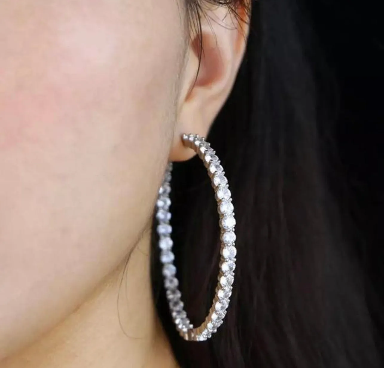 rhinestone hoop earrings, 55mm Big Hoop Earrings for Women Round Circle Iced out bling ,5A cz cubic zirconia