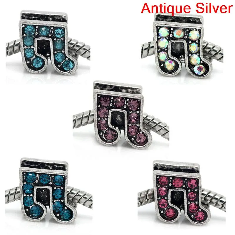 Rhinestone Music Note Charm Bead Spacer for Snake Charm Bracelets (Amethyst)
