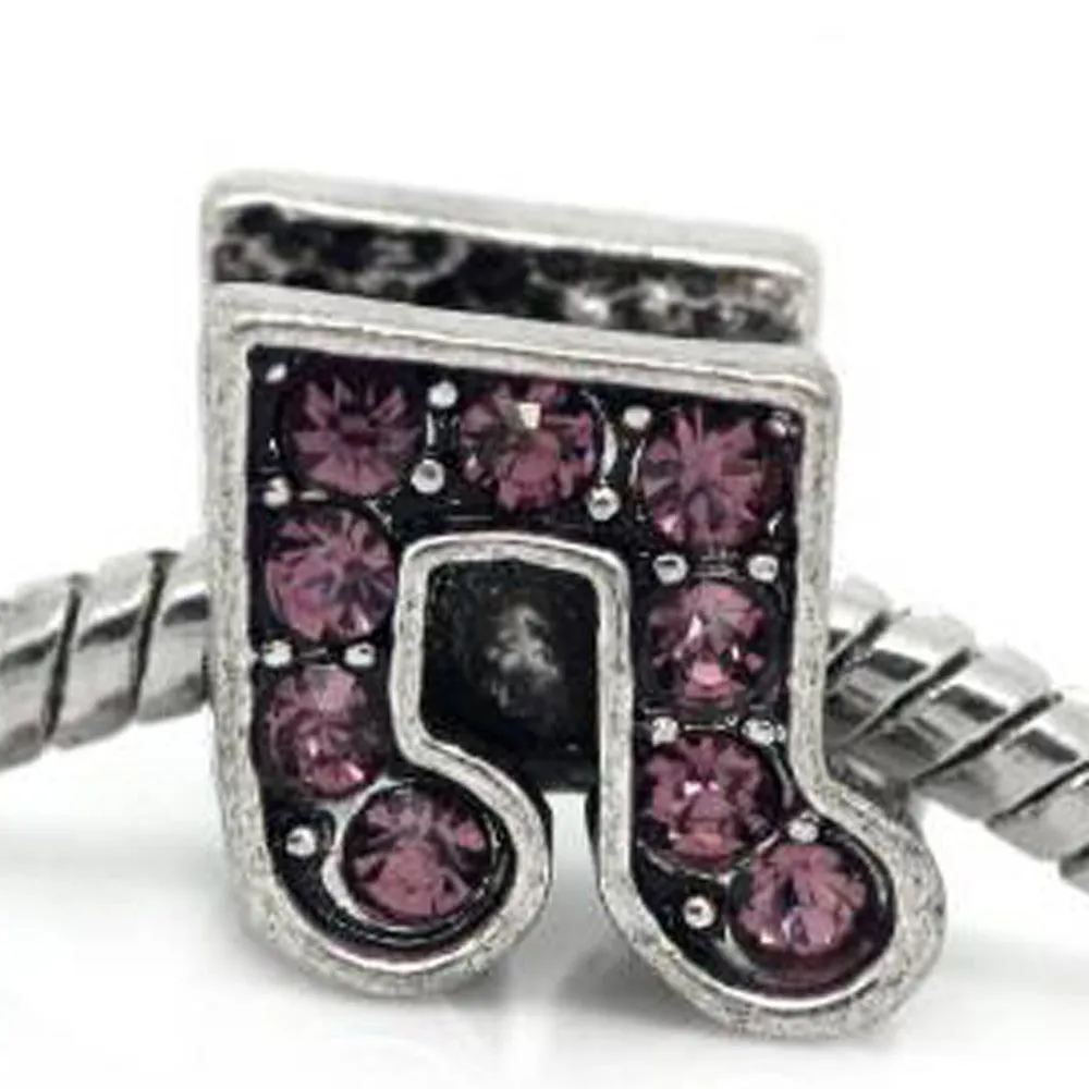 Rhinestone Music Note Charm Bead Spacer for Snake Charm Bracelets (Amethyst)