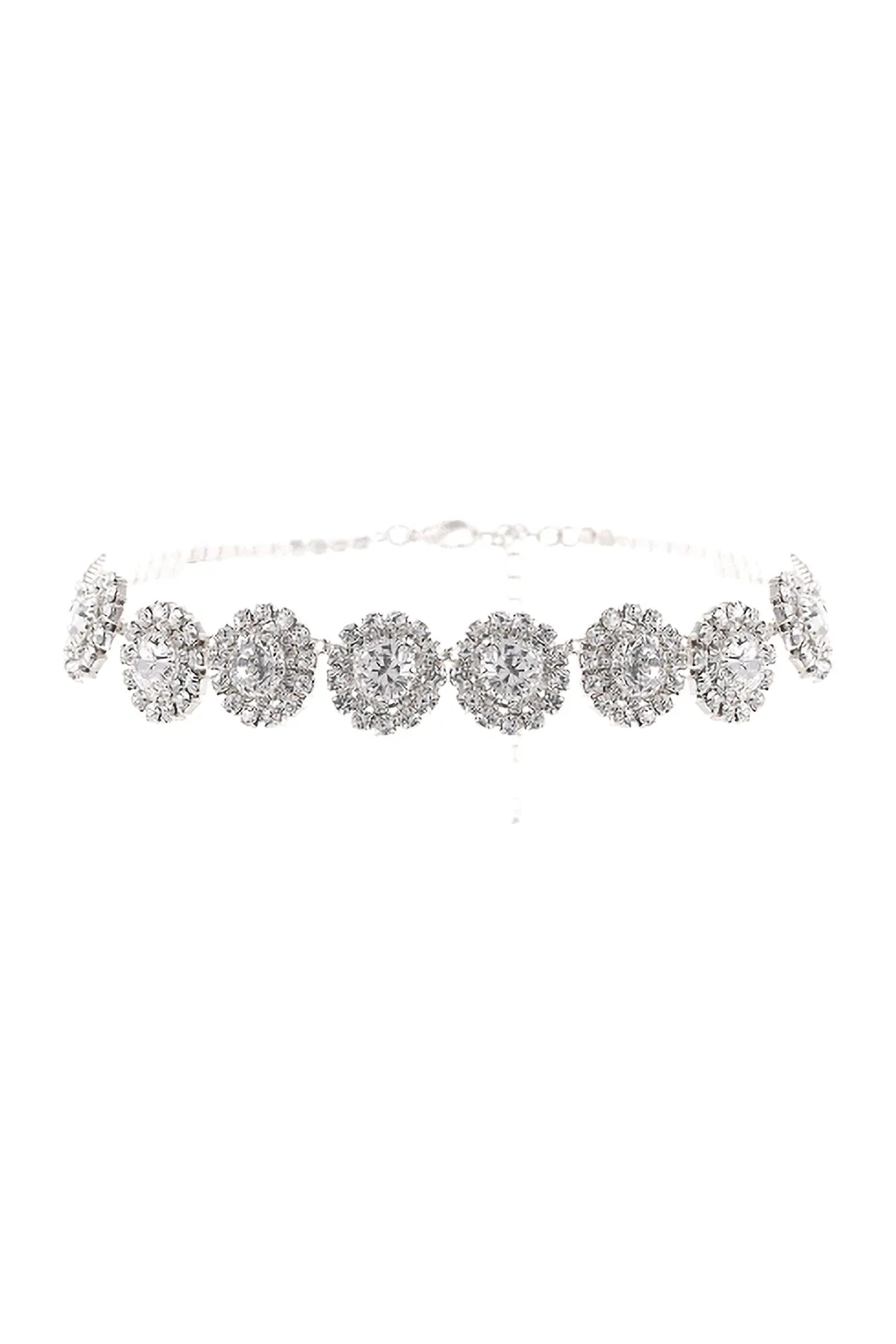 RHINESTONE ROUND HALO CHOKER COLLAR NECKLACE