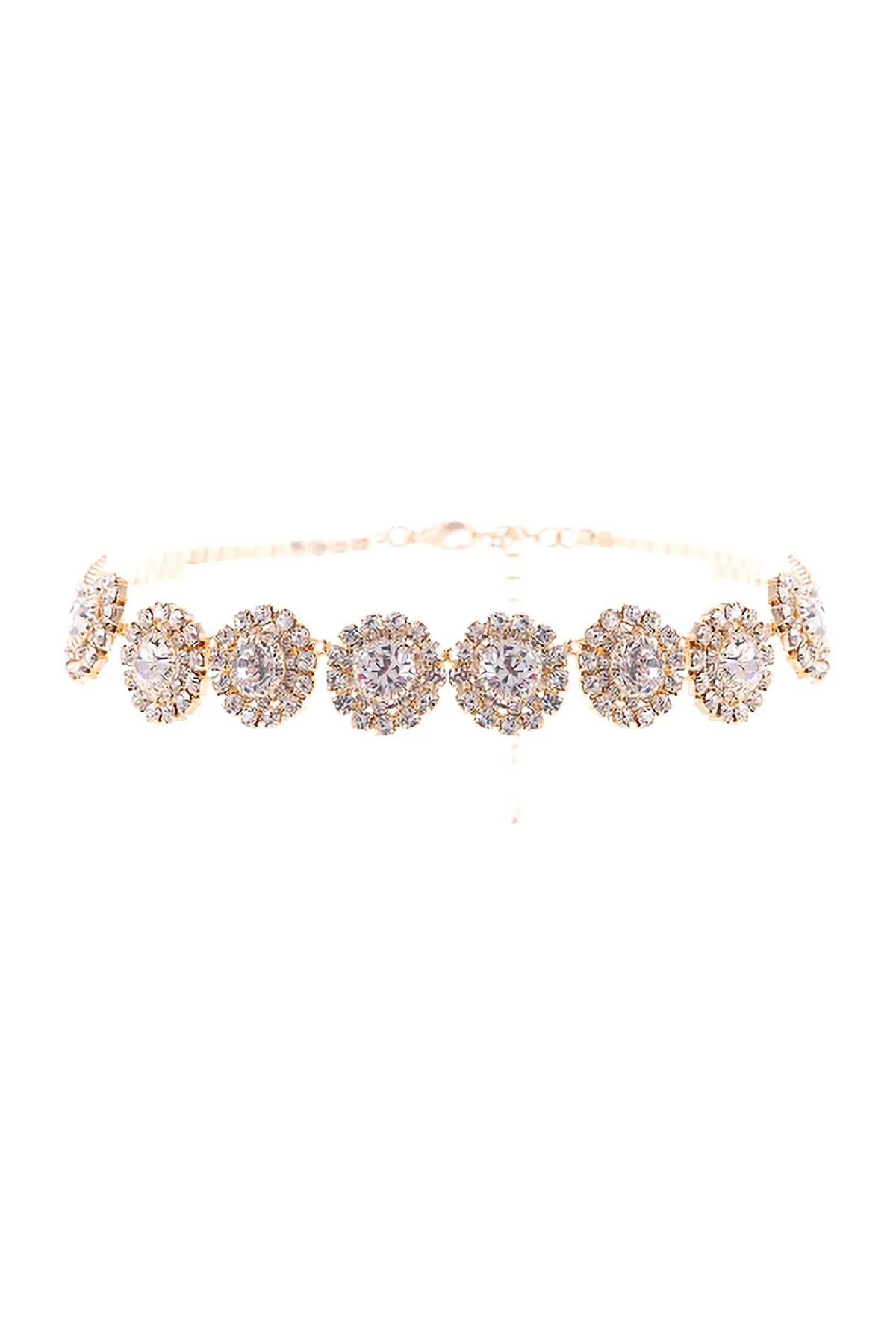RHINESTONE ROUND HALO CHOKER COLLAR NECKLACE