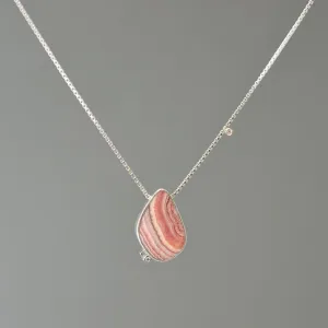 RHODOCHROSITE AND DIAMOND ASYMMETRICAL SILVER NECKLACE