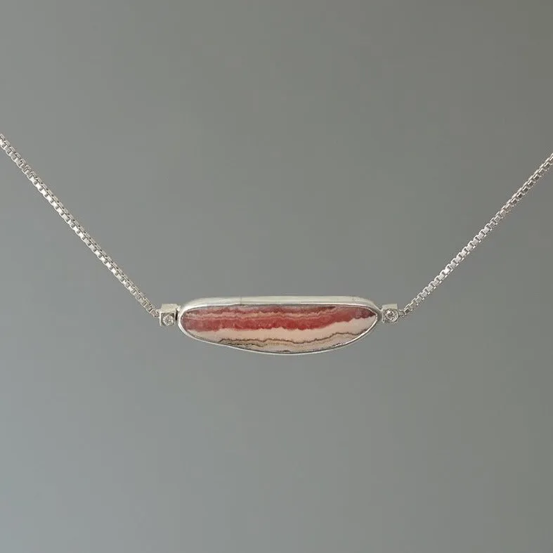 RHODOCHROSITE AND DIAMOND STERLING SILVER NECKLACE