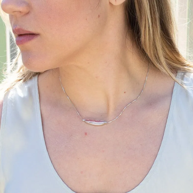 RHODOCHROSITE AND DIAMOND STERLING SILVER NECKLACE