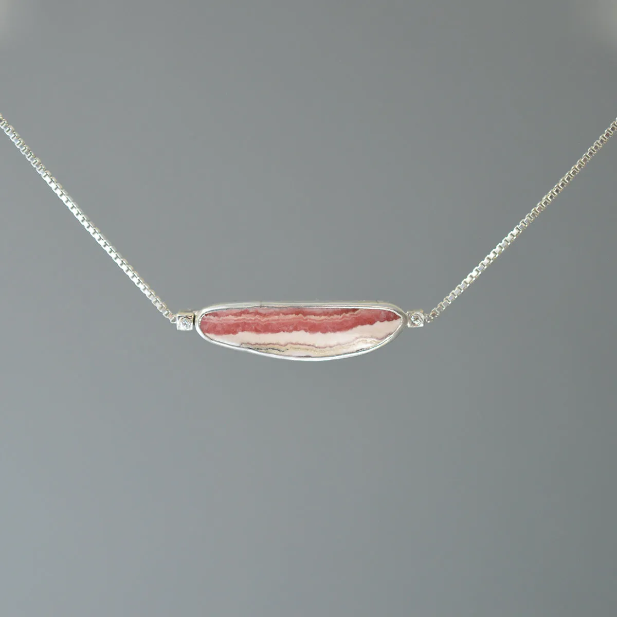 RHODOCHROSITE AND DIAMOND STERLING SILVER NECKLACE