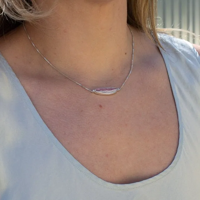 RHODOCHROSITE AND DIAMOND STERLING SILVER NECKLACE