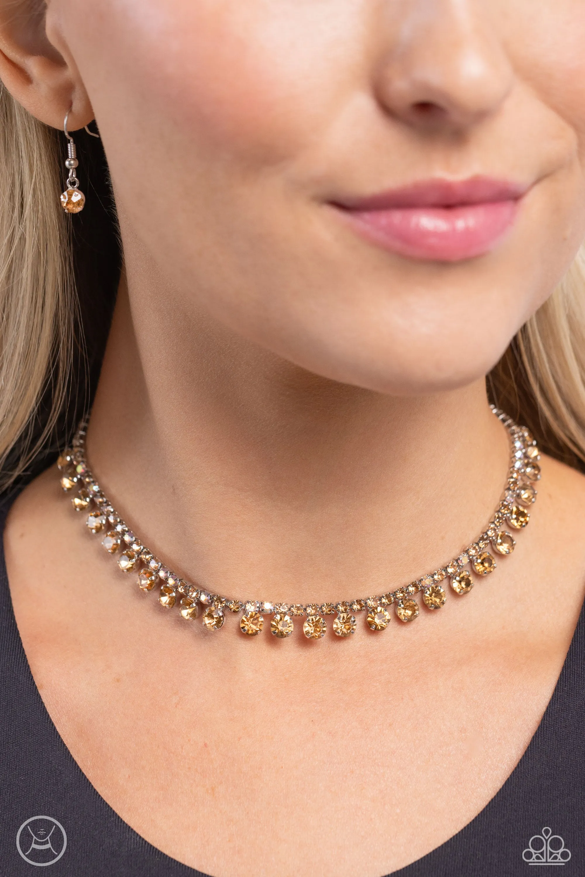 Ritzy Rhinestones - Brown - and Peach Iridescent Rhinestone Paparazzi Choker Necklace