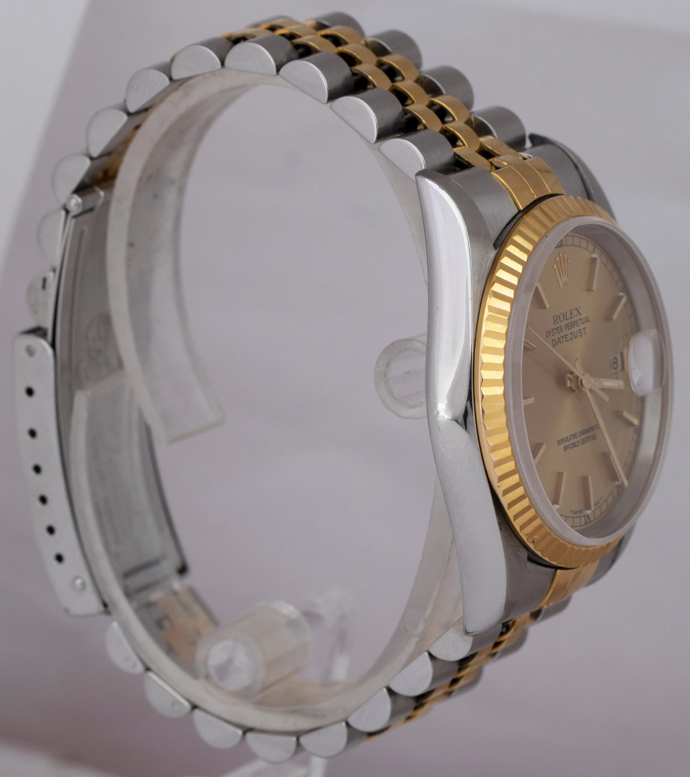 Rolex DateJust 36mm 18K Yellow Gold NO-HOLES Stainless Champagne Watch 16233