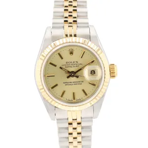 Rolex Datejust  69173 26mm Champagne Index Dial Fluted Bezel Jubilee Band