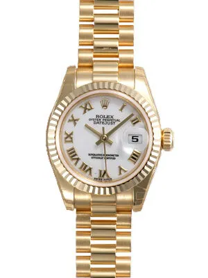 Rolex Lady-Datejust 26 White Dial 18K Yellow Gold President Automatic Ladies Watch 179178WRP