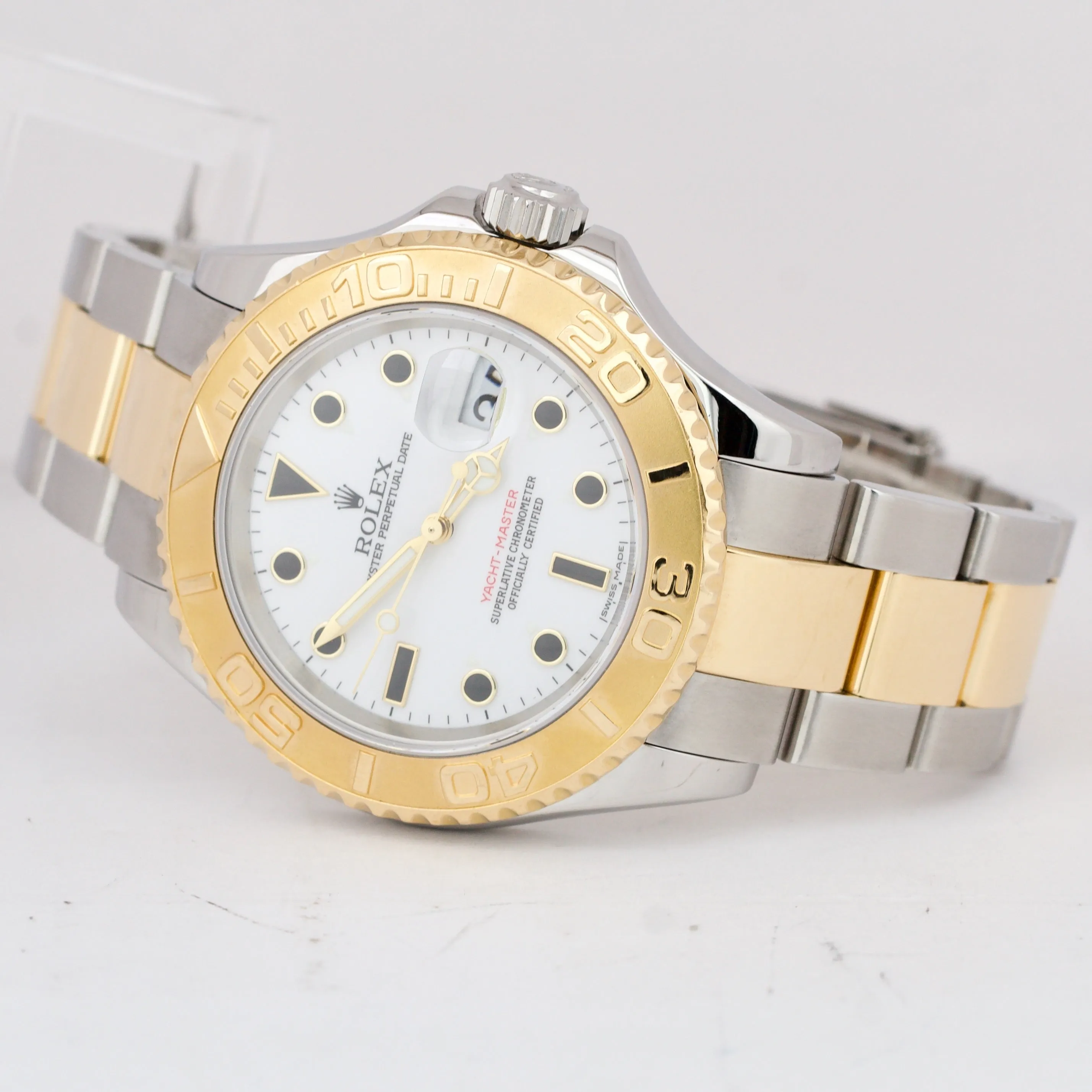 Rolex Yacht-Master 16623 White 18K Two Tone Yellow Gold 40mm Steel Date Watch BP